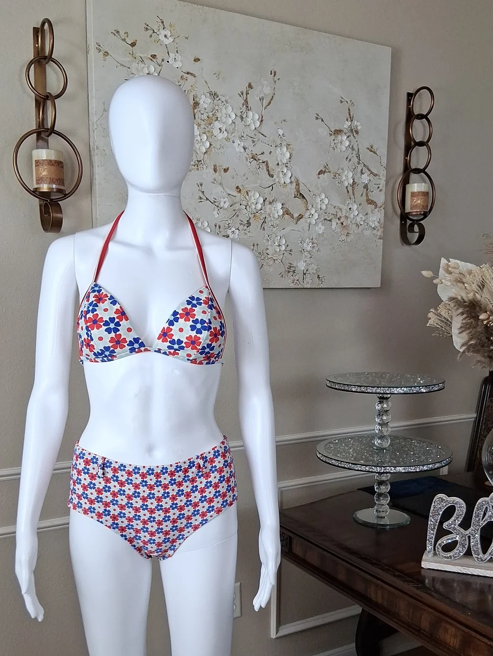 Victoria's Secret Retro Floral Halter High Waist Triangle Bikini Set Small